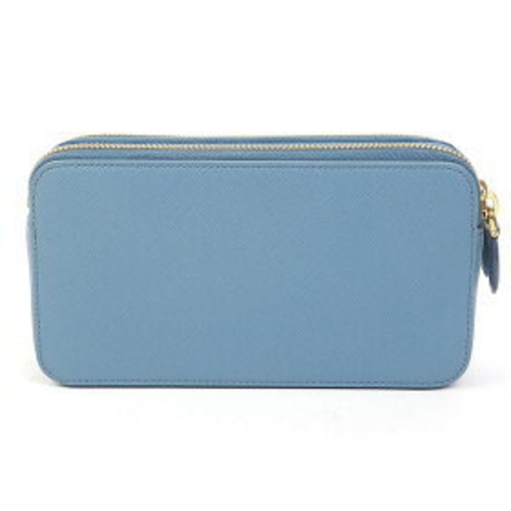 Prada Chain Triangle Bag Crossbody Leather Saffiano Sky Blue - Picture 3 of 9